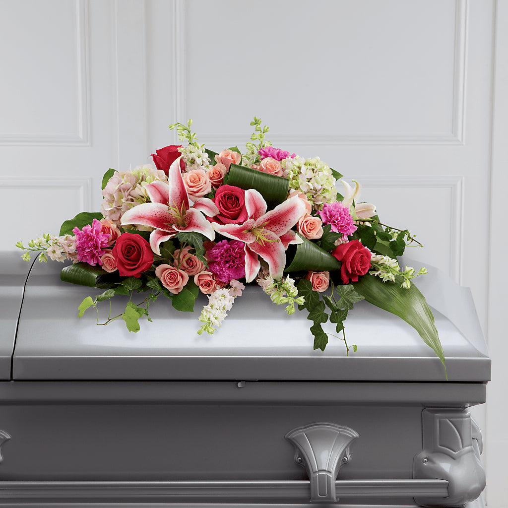 Splendid Grace Casket Spray – Forget Me Not Flowers, Whitney TX