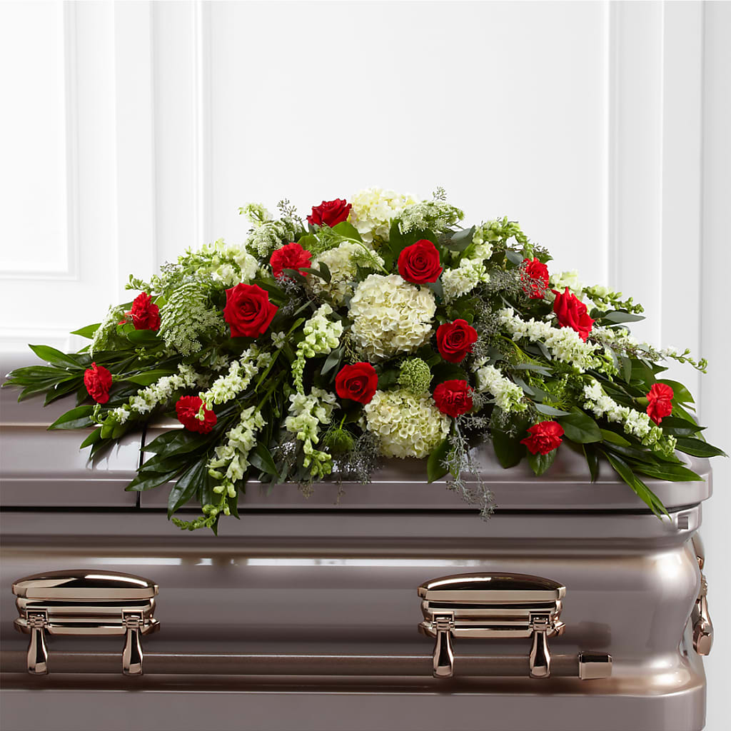 Sincerity Casket Spray – Forget Me Not Flowers, Whitney TX