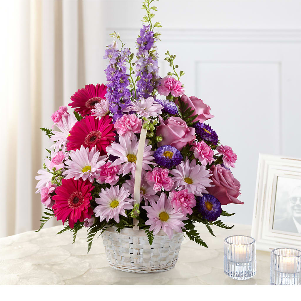 Pastel Peace Basket – Forget Me Not Flowers, Whitney TX