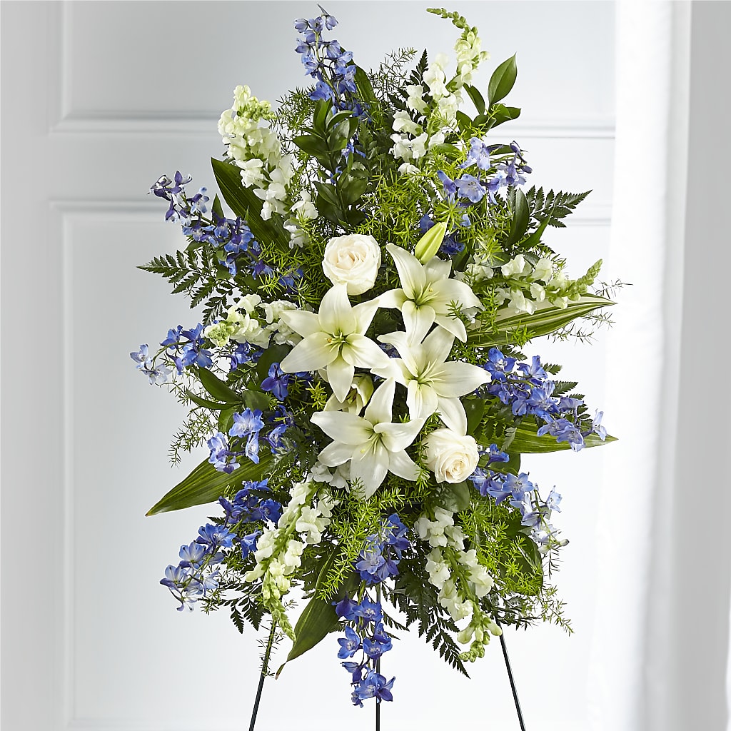 Faithful Friend Standing Spray – Forget Me Not Flowers, Whitney TX