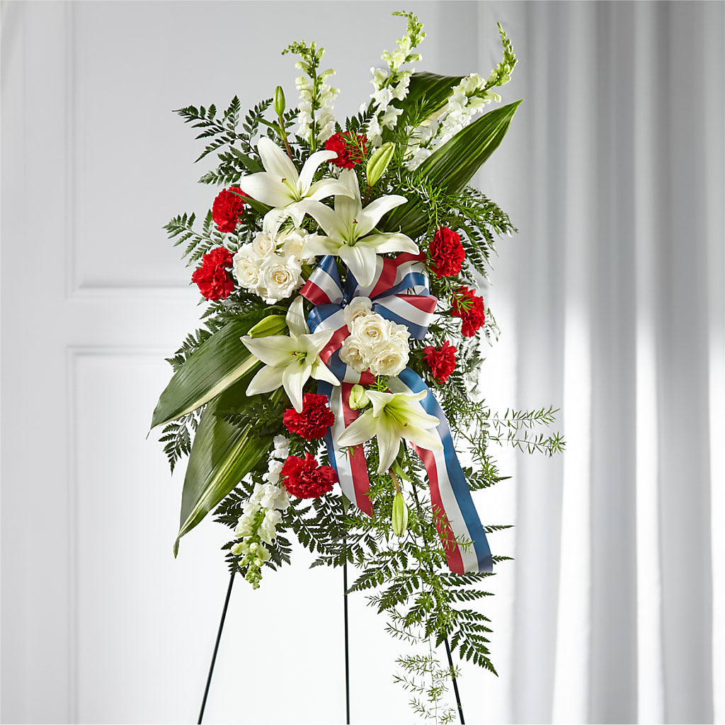 Stars of Life Standing Spray – Forget Me Not Flowers, Whitney TX