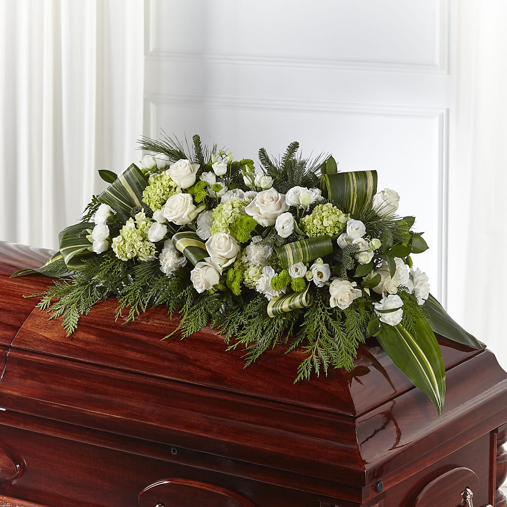 Hopeful Gesture Casket Spray – Forget Me Not Flowers, Whitney TX