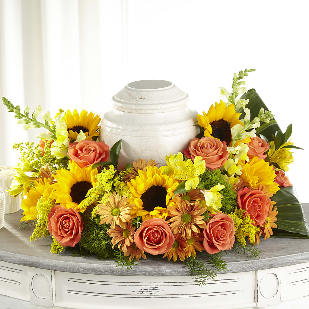 Faithful Sunflower Cremation Adornment – Forget Me Not Flowers, Whitney TX