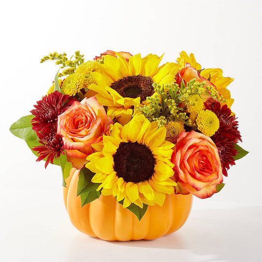 Golden Gourd Pumpkin Bouquet –  Forget Me Not Flowers, Whitney TX