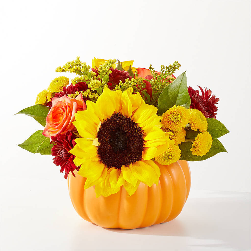 Golden Gourd Pumpkin Bouquet –  Forget Me Not Flowers, Whitney TX