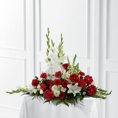 Crimson & White Arrangement –  Forget Me Not Flowers, Whitney TX