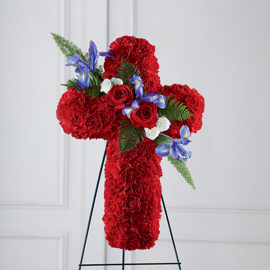 Faithful Hero Floral Cross –  Forget Me Not Flowers, Whitney TX
