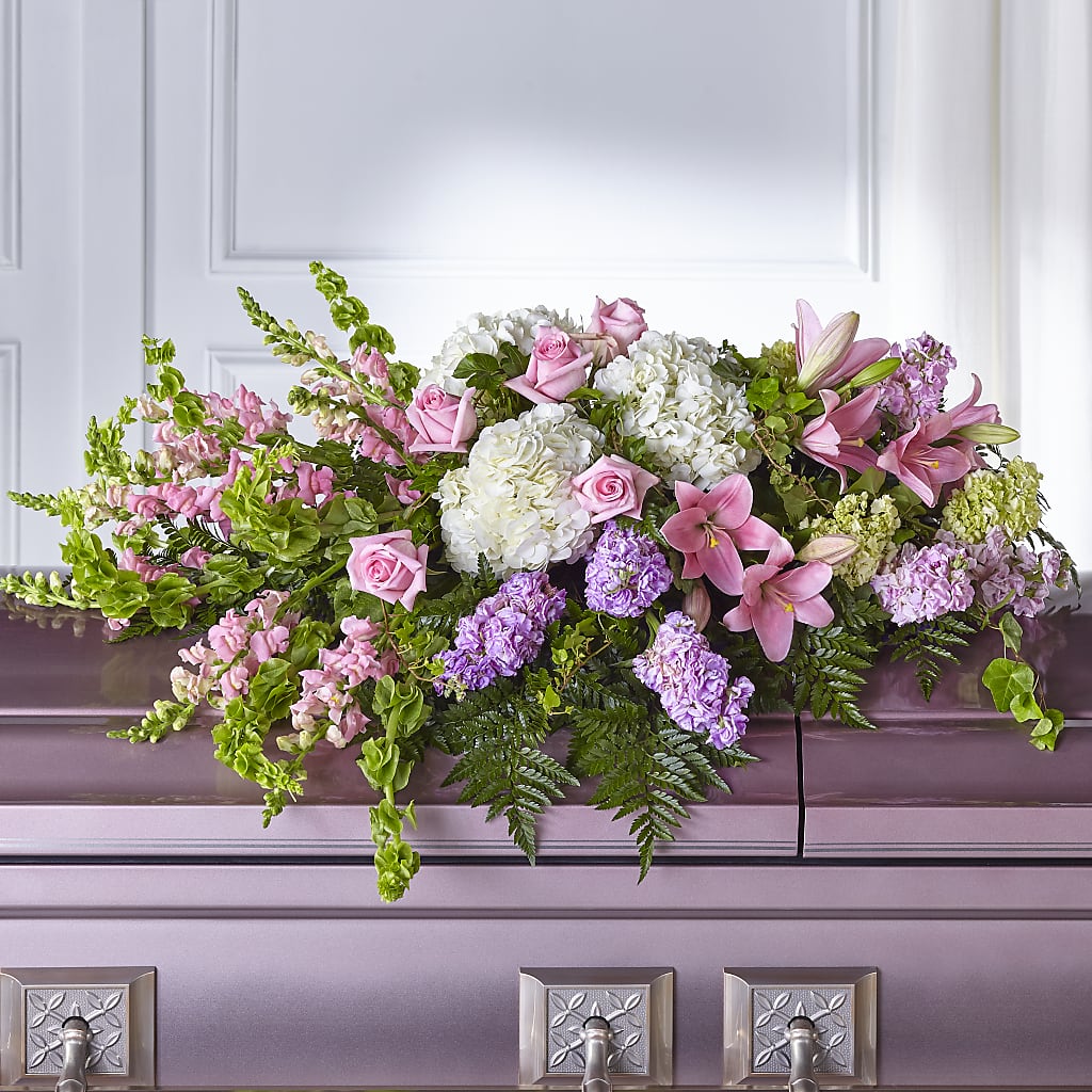 Life's Gratitude Casket Spray –  Forget Me Not Flowers, Whitney TX