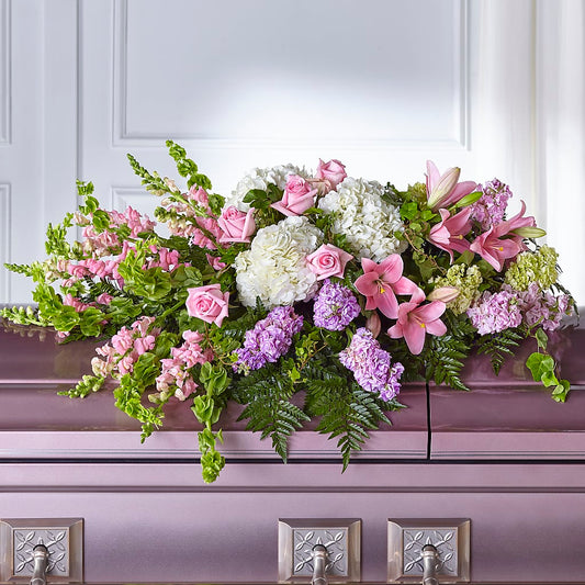 Life's Gratitude Casket Spray –  Forget Me Not Flowers, Whitney TX