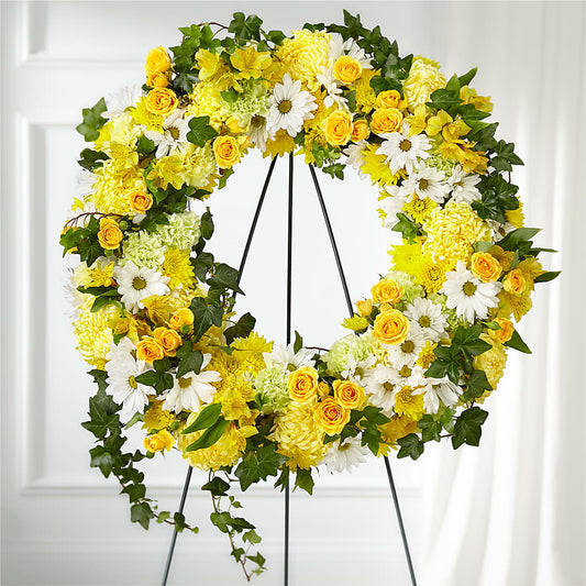 Golden Remembrance Wreath –  Forget Me Not Flowers, Whitney TX