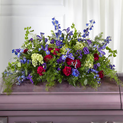 Always Treasured Casket Spray –  Forget Me Not Flowers, Whitney TX