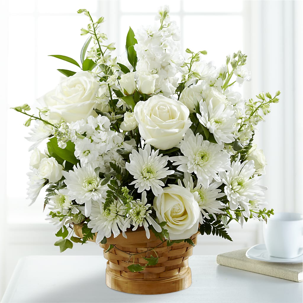 Heartfelt Condolences Arrangement –  Forget Me Not Flowers, Whitney TX