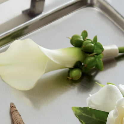 White Calla Boutonniere –  Forget Me Not Flowers, Whitney TX